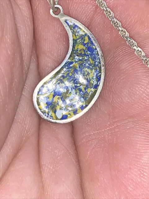BEAUTIFUL  BLUE / YELLOW DRAGON VEINS AGATE ROUND Sterling Silver NECKLACE