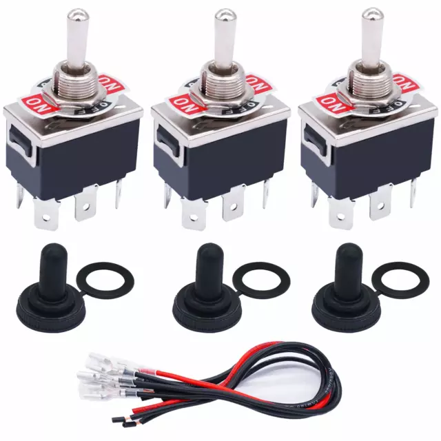 TWTADE 3 Pcs Momentary Heavy Duty Rocker Toggle Switch 6 Pin 3 Position DPDT 16A