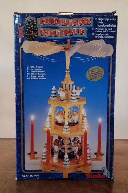 Vtg German Xmas Pyramid 3 Tier Wood Carousel Dancing Angels Candle Never Used