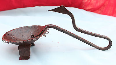 Old Original Rusted Iron Oil Lamp Snake Figure Primitive Handmade Collectible