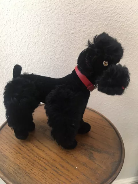 Vintage Steiff Snobby Black Jointed Mohair French Poodle Dog 8”