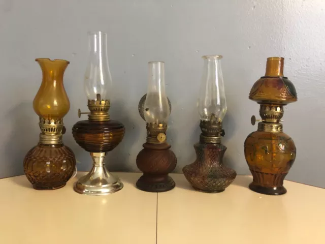 miniature antique vintage oil lamps