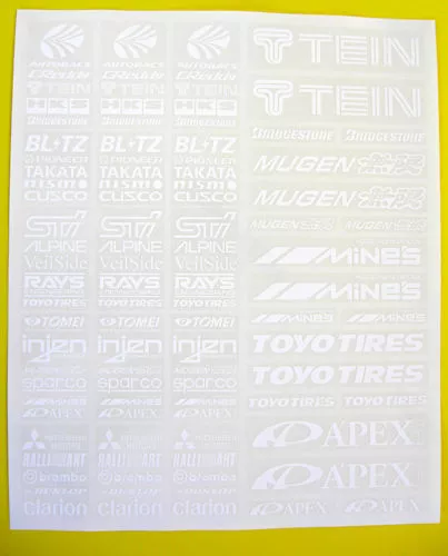 Escala 10 RC Drift Racer Patrocinador Logotipo BLANCO en pegatinas transparentes calcomanías