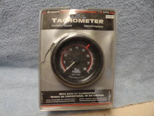 Equus E6088 6000 Series 3-3/8 Inch Black Tachometer, 8,000 RPM