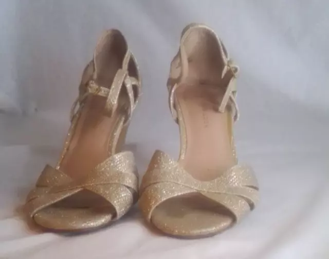 Womens Ladies Low Heel Wedding Bridal gold Sandals Party Strappy  Open