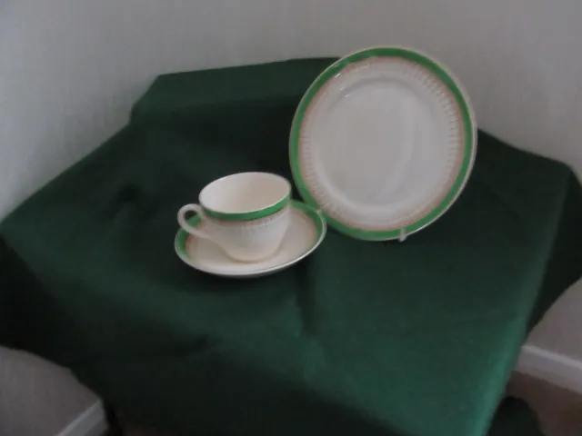Vintage SOHO Pottery Solian Ware Queens Green Tea Cup ,Saucer and Tea Plate