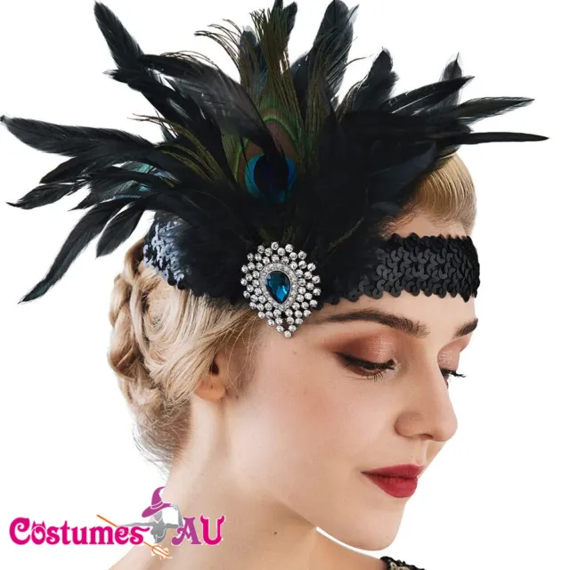 20s Peacock Feather Gatsby Headpiece Flapper 1920s 20s Costume Headband Gangster