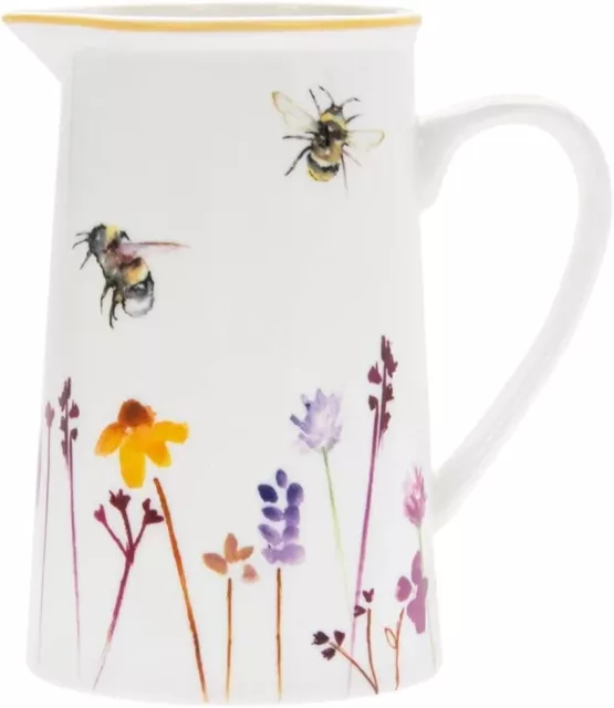 Busy Bees Jug Floral Design Fine China Cream Milk Water Vase Gift Boxed