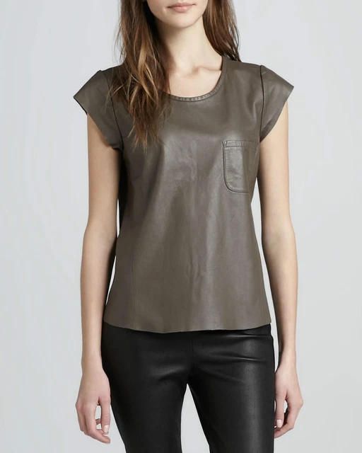 Joie Rancher E Sheepskin Leather Pocket Tee Top SIze M