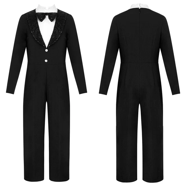 Paillettes smoking bambini ragazzi maniche lunghe paillettes tuta monopezzo