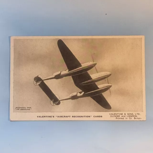 WW2 Aircraft Recognition Postcard C1940 RAF Lockheed Lightning Fighter