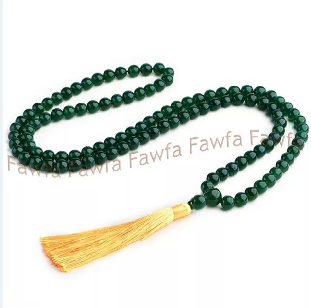 Natural 8mm green jade round Gem Tibet Buddhist 108 Prayer Beads Mala Necklace