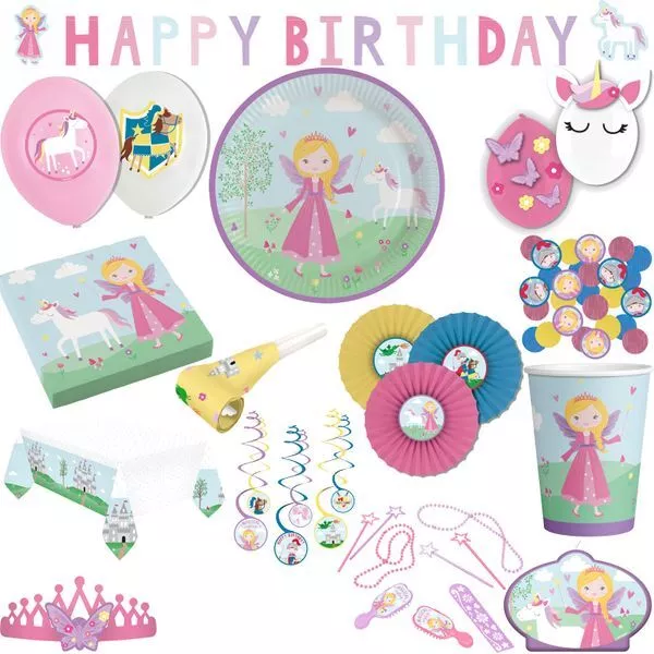 Prinzessin Cumpleaños Niños Decoración Fiesta Set Chica Unicornio Caballero