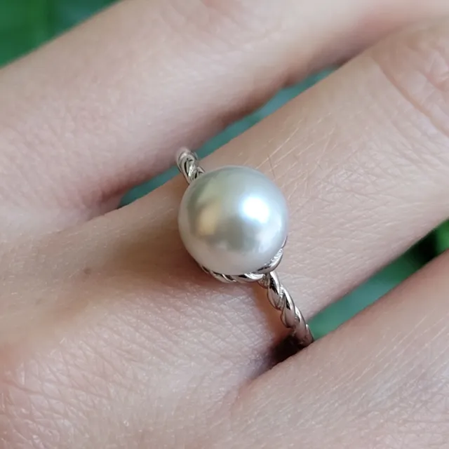 bague argent perle des mers du sud dia 8mm véritable réglable fait main