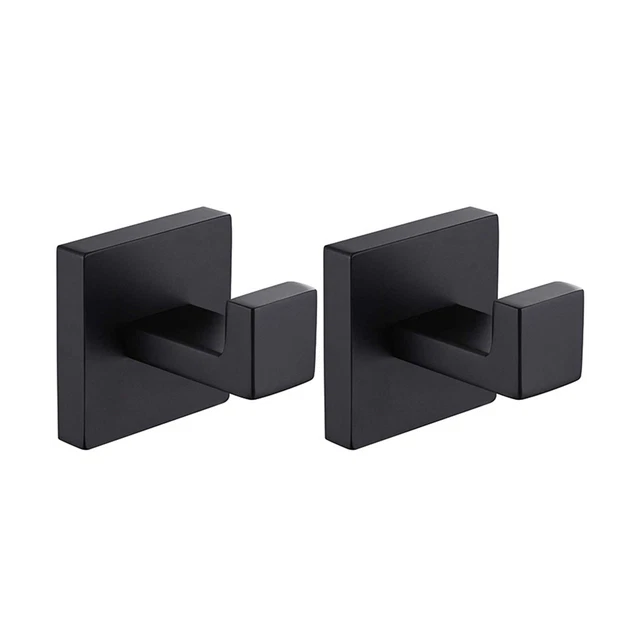 2 Pack Matte Black Towel Hook Stainless Steel Bathroom Rust Proof Clothes6640
