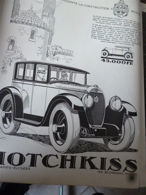 HOTCHKISS 12 CH voiture par KOW 163 publicité papier ILLUSTRATION 1927 col