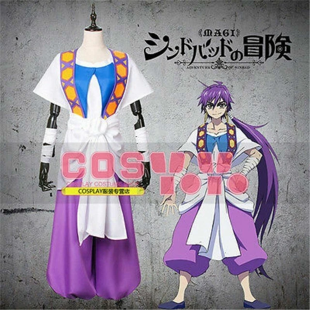 MAGI Sinbad new White Purple Cosplay Costume full set outfit: Free Shipping