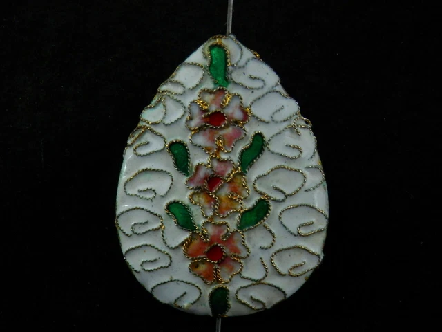 Fine Chinese Brass Inlay White Cloisonne *Flower* 2Faces Pendant PP013