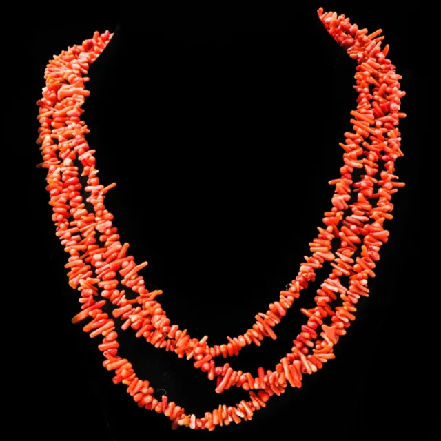 Estate 3 Strand Natural Rough Red Coral Shell Beaded Necklace (Q145)