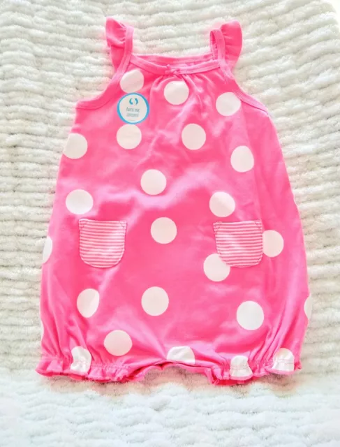 Carter's Baby Girl Polka Dot Crab Embroidered Romper Size 6, 9, 12, 18, 24M