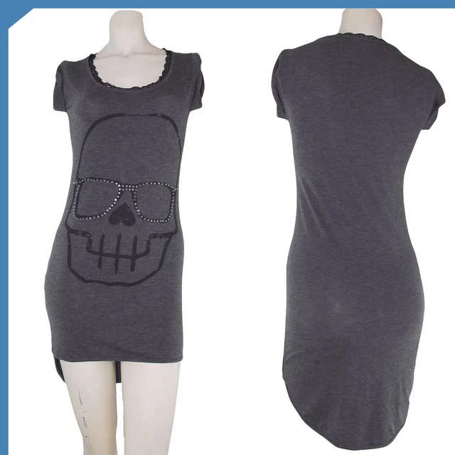 Me&me Mini Abito Vestito Corto Da Donna Maxi Maglia Grigio Jersey Taglia S Small