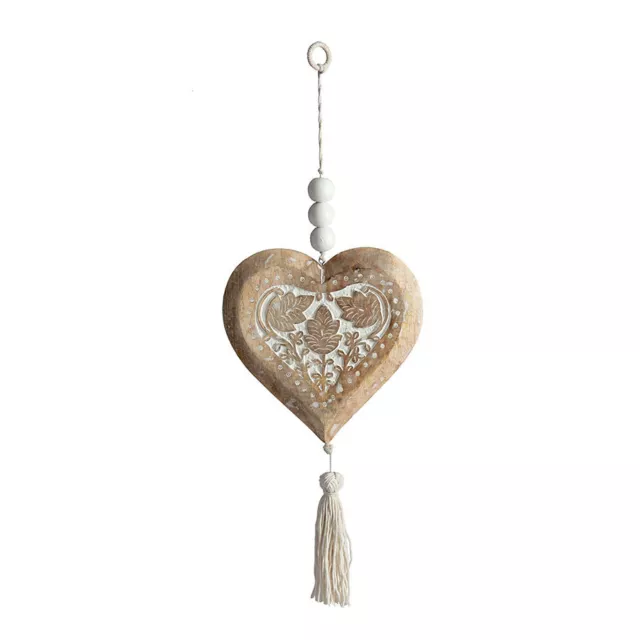 Willow & Silk Handmade 73cm Hanging Wooden Heart w/Beads & Tassle Decor/Wall Art