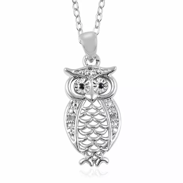 Diamond Accent Owl Pendant Necklace 18", In Silvertone.