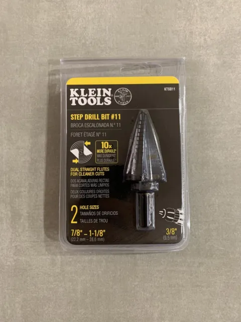 Klein Tools KTSB11 Double-Fluted 7/8" - 1-1/8" 3-Hole Step Drill Bit #11