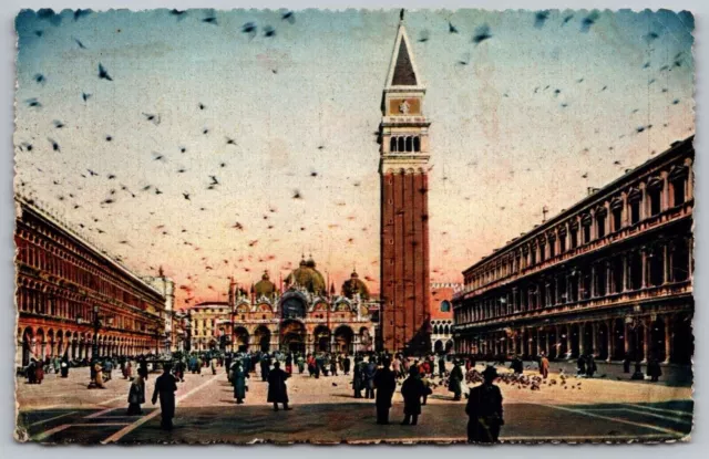 Venice Italy St Marks Square Campanile Historic Landmark Chrome Cancel Postcard