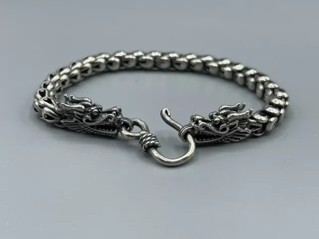 Vintage Hallmarked Sterling Silver Two Head Dragon Brutalist Bracelet 25.7g