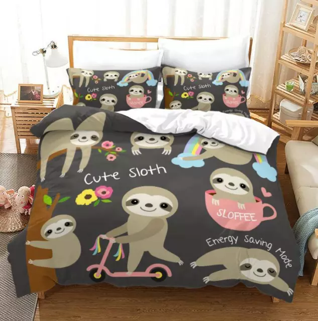 Animal Cartoon Sloths Quilt/Doona/Duvet Cover Single/Double/Queen/King Bed Set