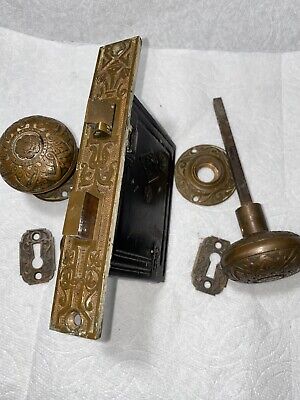 Antique Russel & Erwin Mortise Lock & Key Door Knobs Rosettes & Keyhole Covers