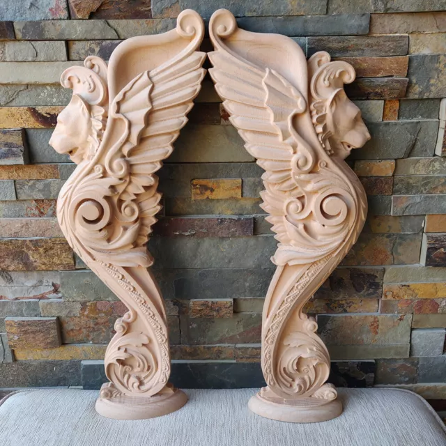 Wood Carved Griffin Bird Gothic Corbel Wall Mount French Sculpture Fireplace Art