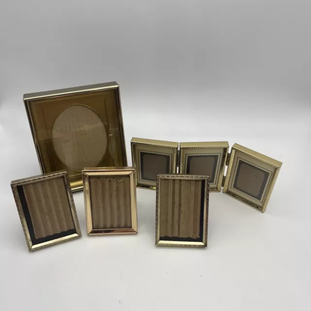 Vintage MCM Lot 5 Gold Tone Metal Picture Frames Oval Square Shadow Box