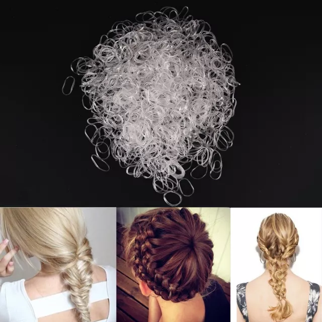 2000pcs Transparent Poly Rubber Braiding Plaits Hair Elastic Bands Small Cle -dx