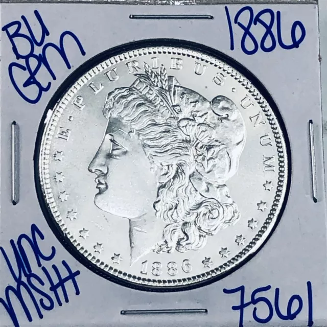 1886 Bu Gem Morgan Silver Dollar Unc Ms++ Coin U.s. Mint Free Shipping 7561