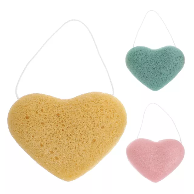 3 Pcs Éponge Pour Laver Le Visage Coton En Forme De Coeur