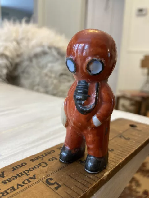 Vintage Occupied Japan Red Deep Sea Diver Aquarium Figurine 3" Space Alien Look