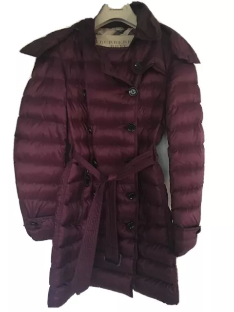 BURBERRY BRIT WOMENS QUILTED PUFFER Goose DOWN COAT JACKET WITH HOOD Small S P