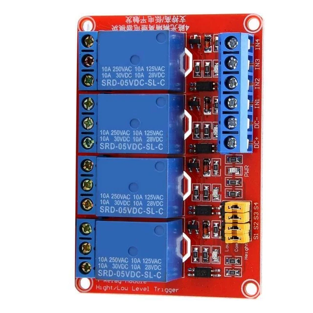 4-Kanal-Relaismodul Optokoppler 5V/12V/24V-Platine für
