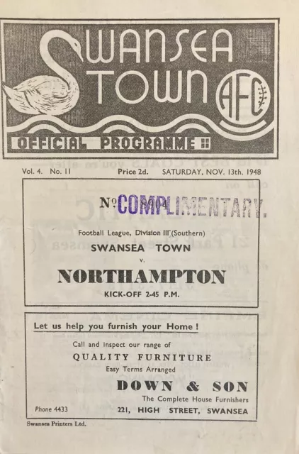 Swansea v Northampton Town Div 3 (S) 1948/49