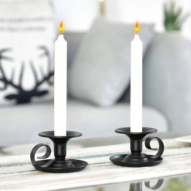 2Pcs Vintage Iron Black Candlestick with Handle Candle Holder Wedding Home Decor