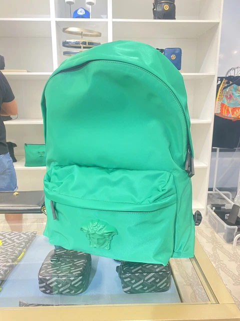 🔥Gianni Versace Green Nylon Backpack with Leather Trim 🔥Gianni Versace Green Nylon Backpack with Leather Trim
