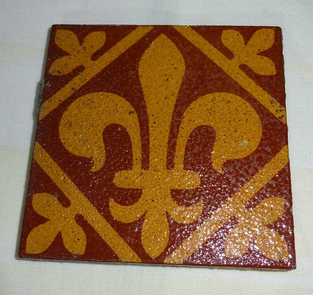 Tile Fleur Des Lys Antique Medieval Gothic Revival Godwin Encaustic Floor Tile~