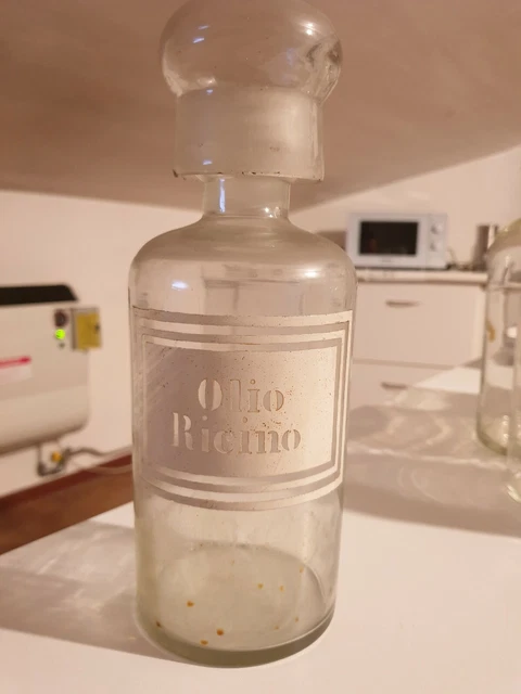 BOTTIGLIA  FLACONE CONTENITORE Laboratorio Farmacia in vetro bianco Olio Ricino