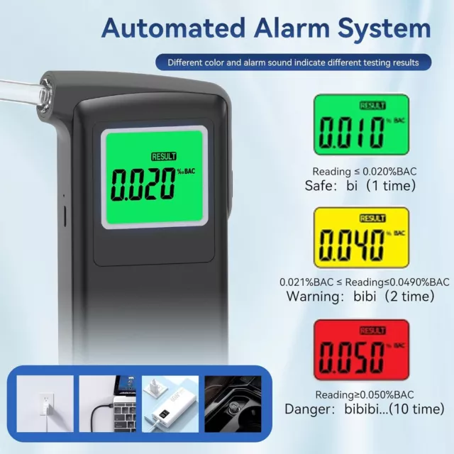 Alkoholtester Promilletester Alkomat Alcohol Tester Polizeigenau +10 Mundstücke 2