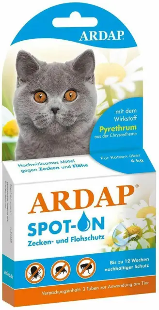 ARDAP Spot On - Zecken & Flohschutz für Katzen über 4 kg - 3 Tuben