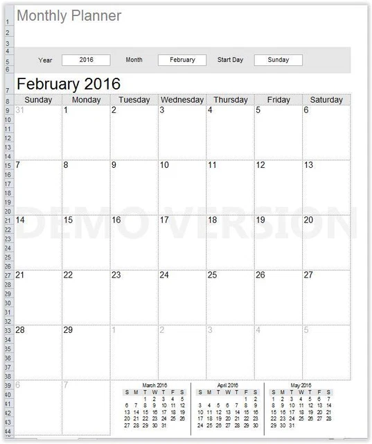 SIMPLE REUSABLE, CUSTOMIZABLE Monthly Calendar Template for MS Excel 5