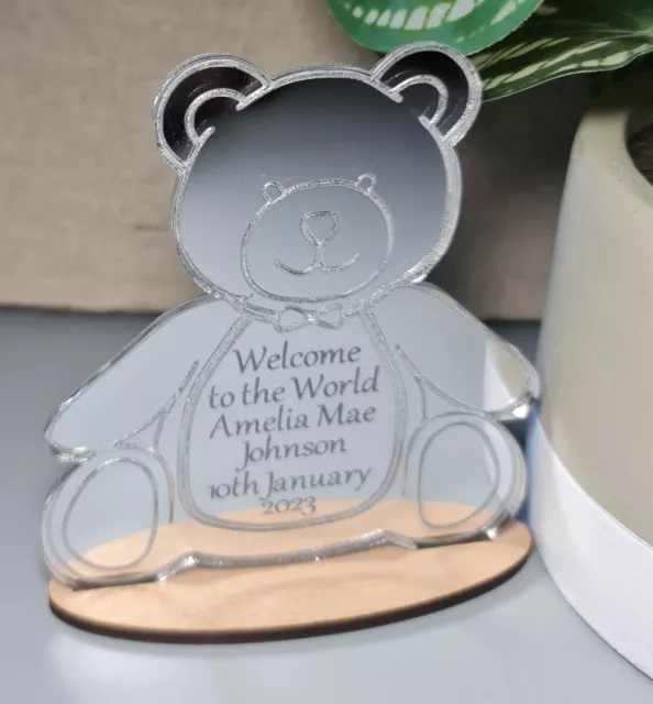 Personalised New Baby Gift Teddy Bear Silver Keepsake Boy Girl Christening