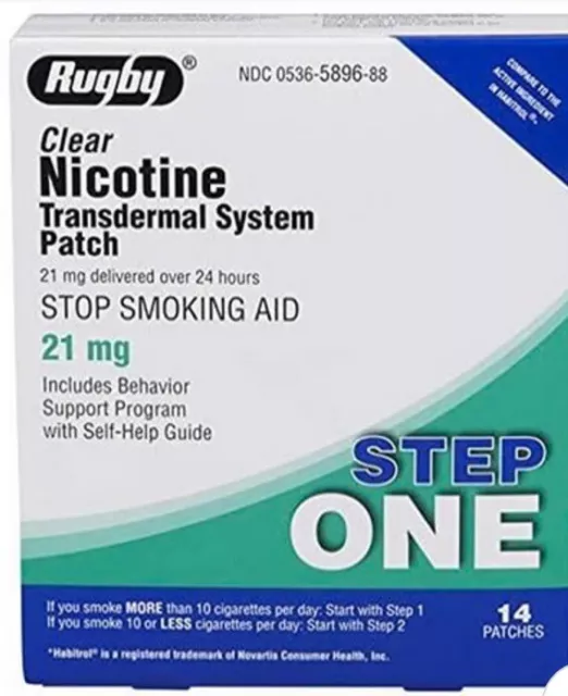 Rugby 21mg Nicotine Transdermal System Patch - 14 Count 3/26 Exp Open Box